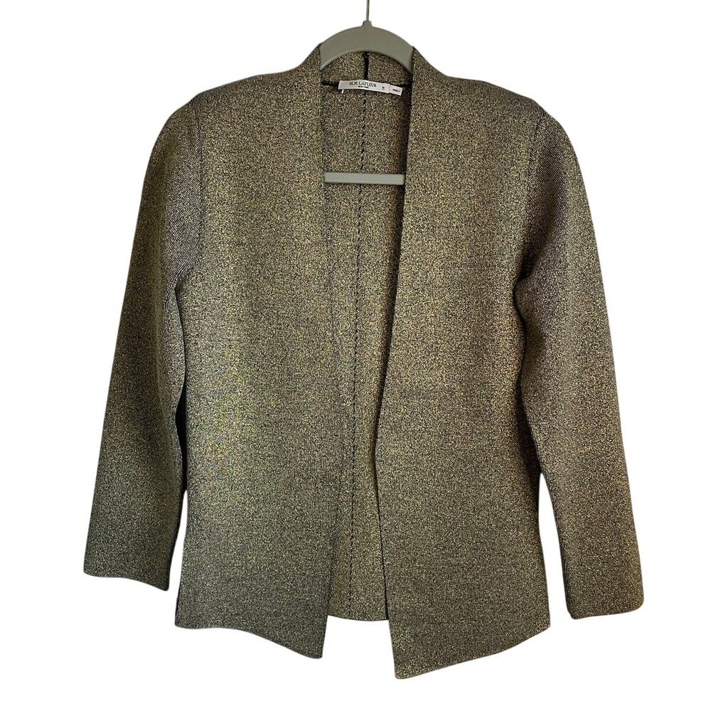 MM LaFleur Womens M Woolf Jardigan Black Gold Metallic Knit Jacket Cardigan